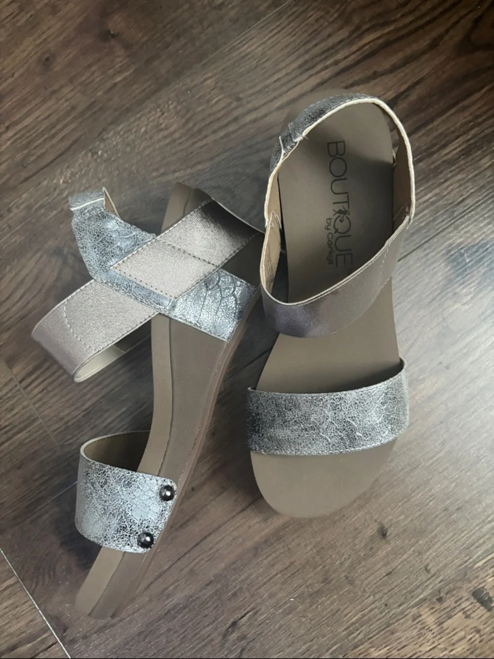 Boutique by Corkys Metallic Taupe Two-Strap Sandals
